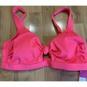 Ribbed Knot Front Bralette Bikini Top - Xhillaration Coral Women’s 14 NWT